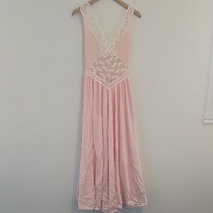 Vintage Soft Pink Lace Trim Maxi Slip Dress